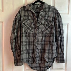 AFRM Plaid puff sleeve over sized shirt